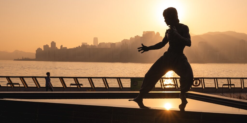 Bruce Lee Statue at Sunset