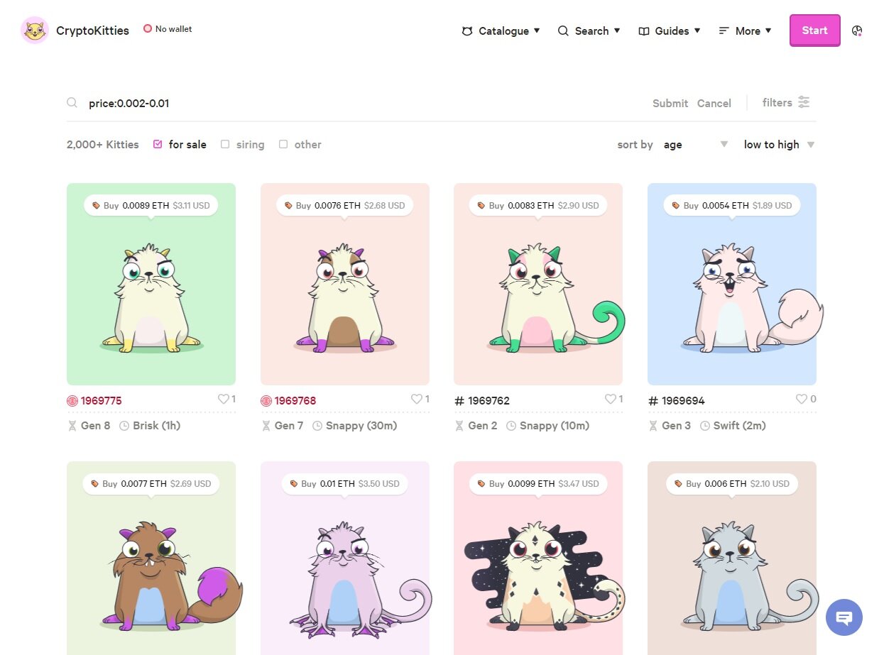 Capture d'écran de CryptoKitties