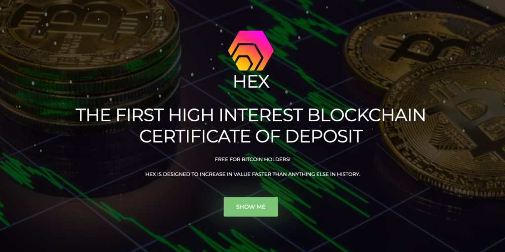 Screenshot of the HEX token website
