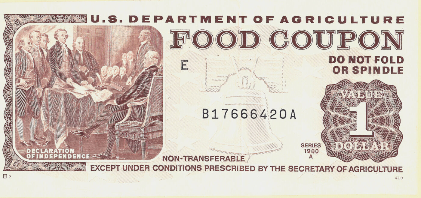 Food coupon circa 1980. Image: US Department of Agriculture. Food stamp SNAP