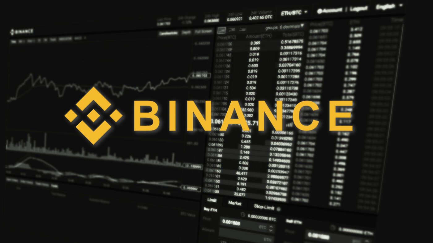 Binance logo in front of trading screen