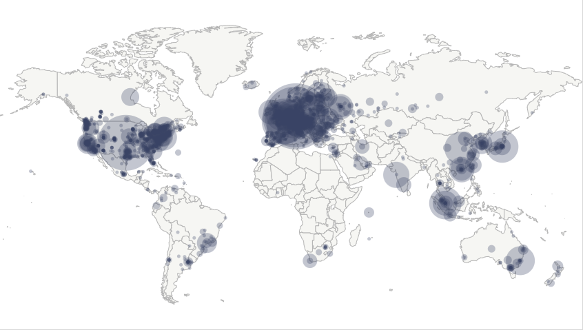 The vast majority of Bitcoin nodes are concentrated in developed countries. (Image: Bitnodes)