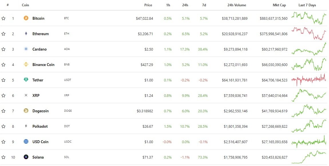 The top 10 cryptocurrencies