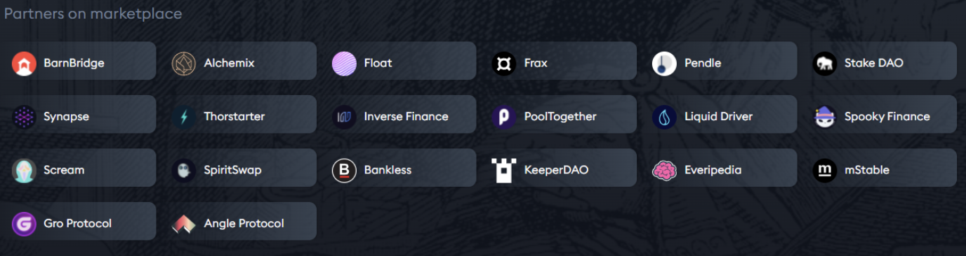 Screenshot of partners on Olympus marketplace