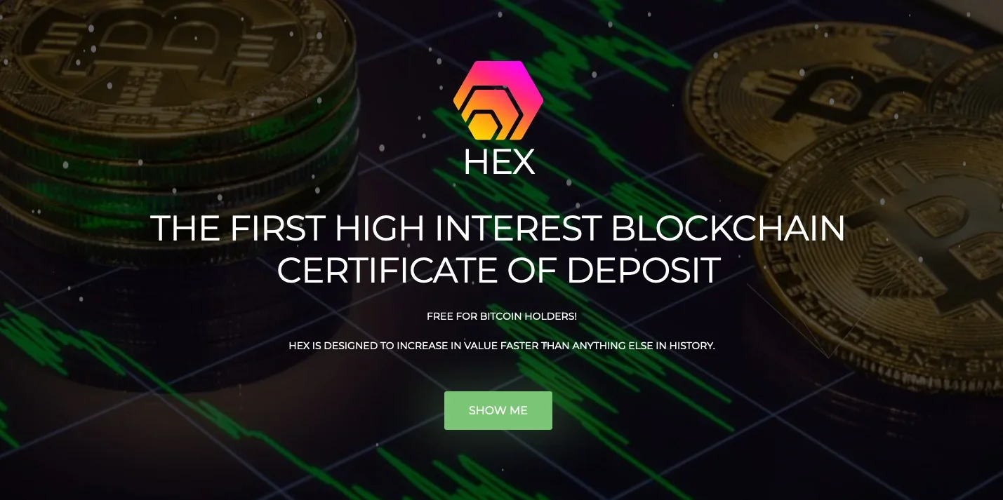 Screenshot of the HEX token website