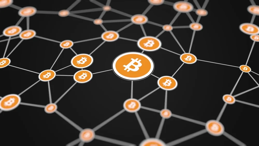 A bitcoin network showing nodes