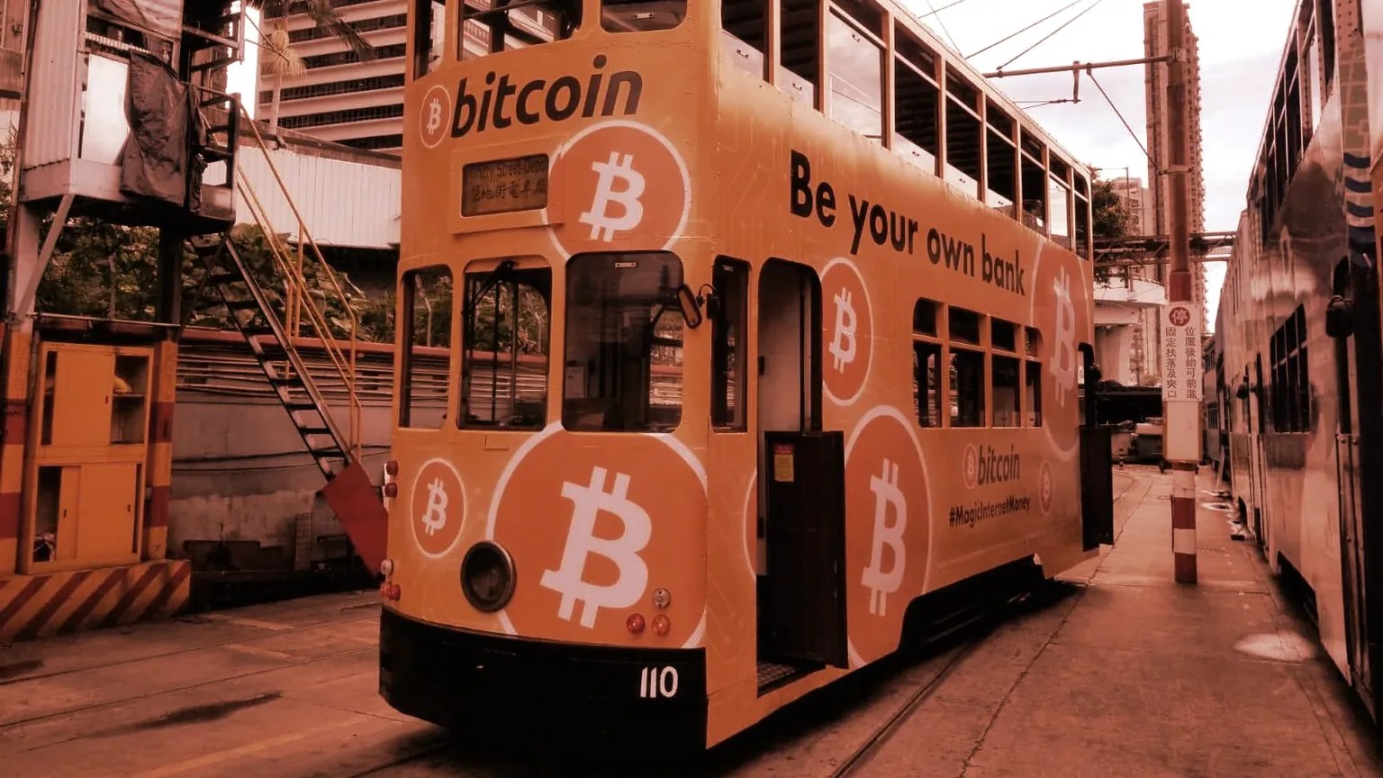Bitcoin branded trams will parade Hong Kong. Image: BAHK