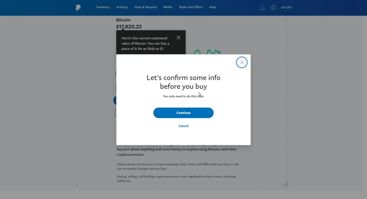 PayPal screenshot showing disclaimer