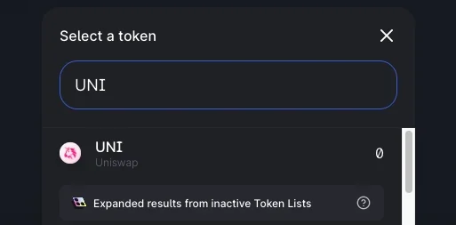 Uniswap "select token" screenshot
