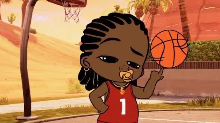 This Baby Ballers teaser image has a background from Fortnite.