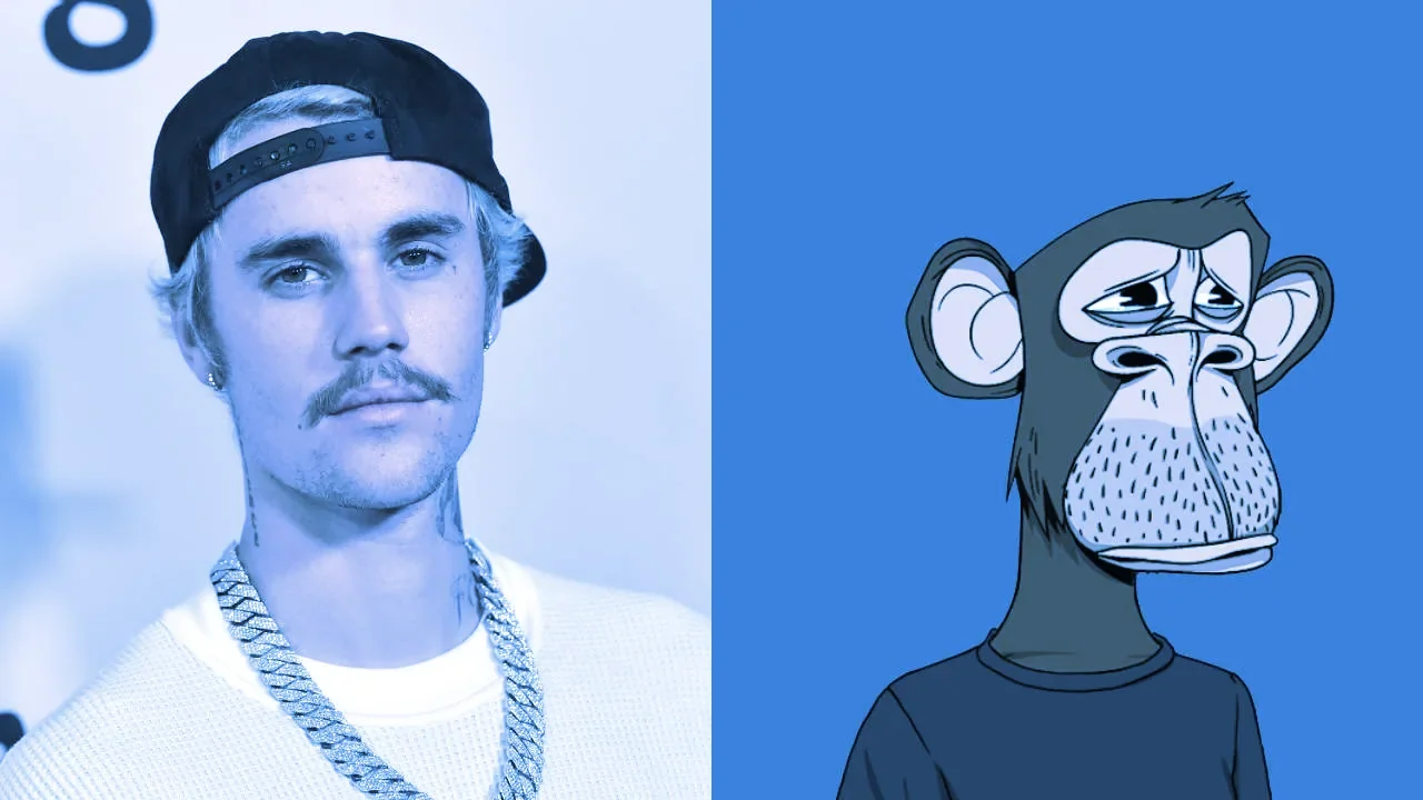 Justin Bieber and the Bored Ape he bought in January 2022. Image: Shutterstock/Yuga Labs