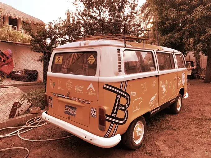 Bitcoin logos cover a van in El Zonte, El Salvador. (Photo: Alex Kantrowitz)