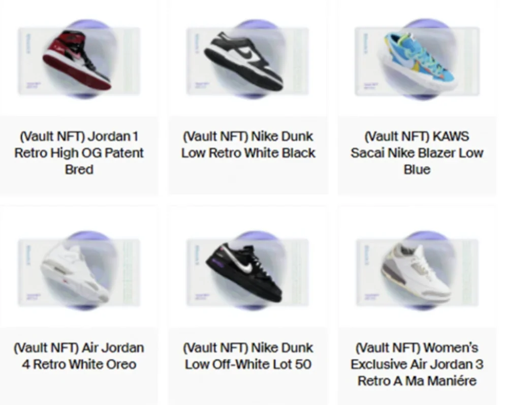 NFT con imágenes de zapatos de Nike. Imagen StockX