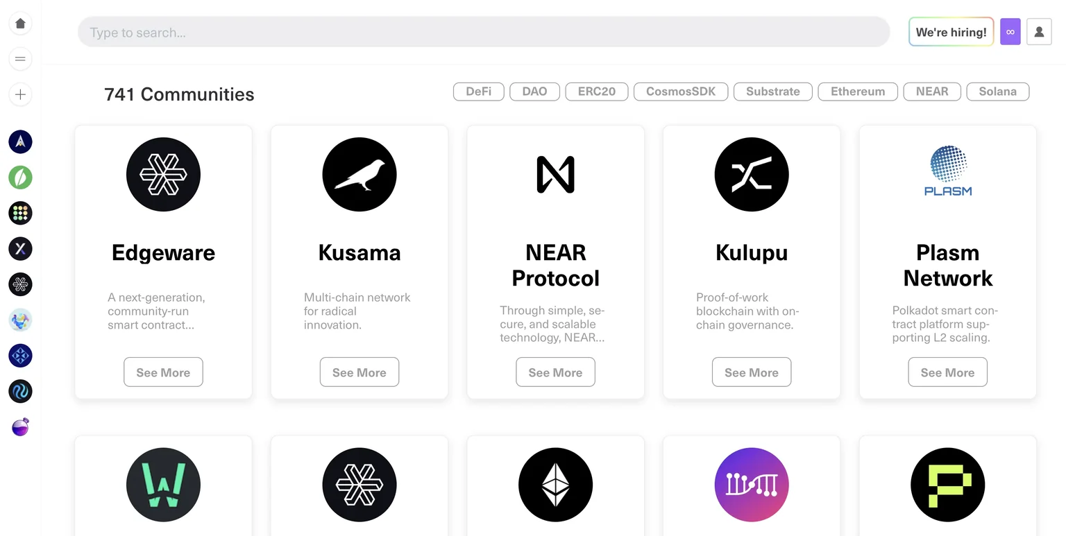 Screenshot of Common platform showing logos of DAO projects that use the Common site.