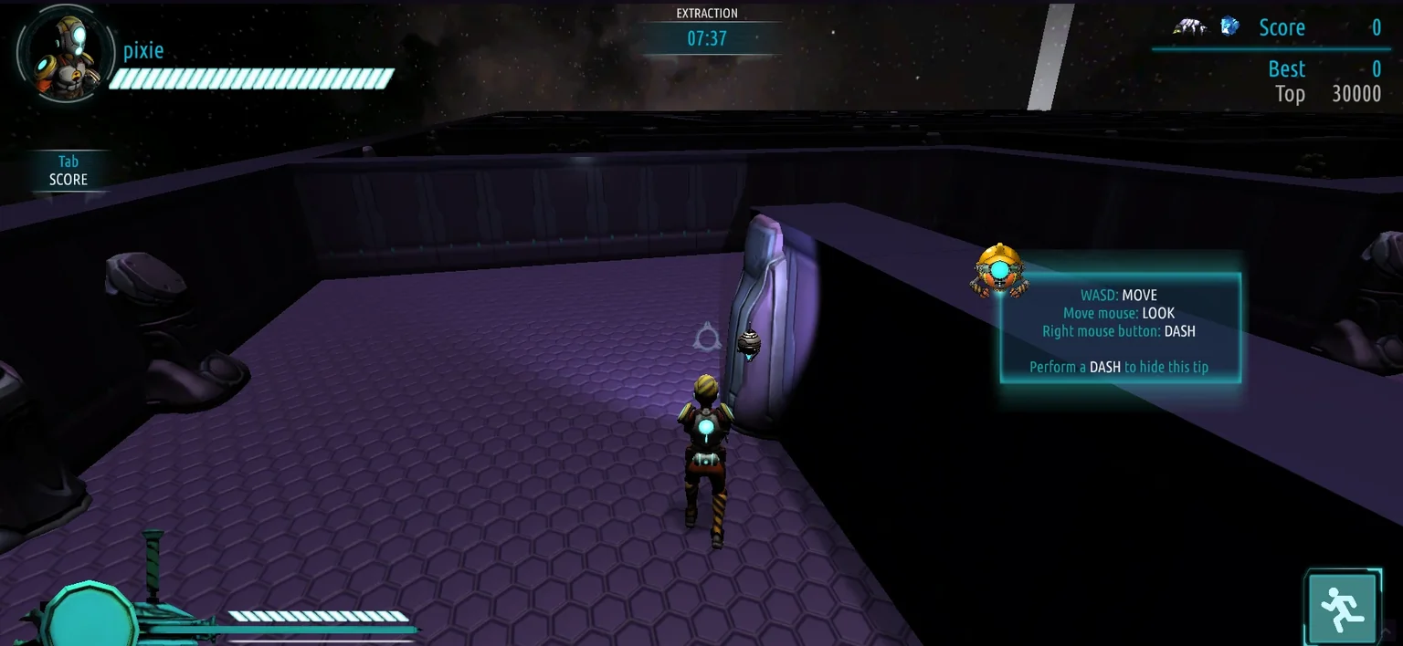 Screenshot of DuskBreakers minigame, showing a dungeon-crawler style RPG where character must battle spiders.
